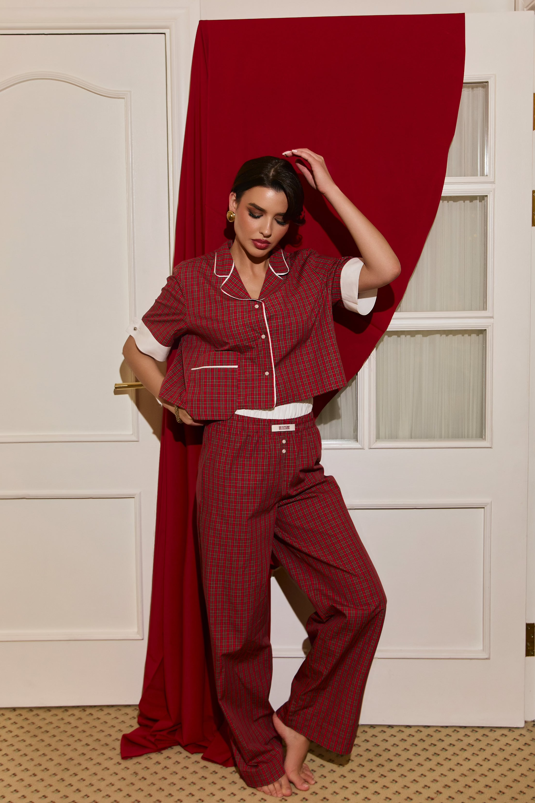 Red check lounge set with trousers