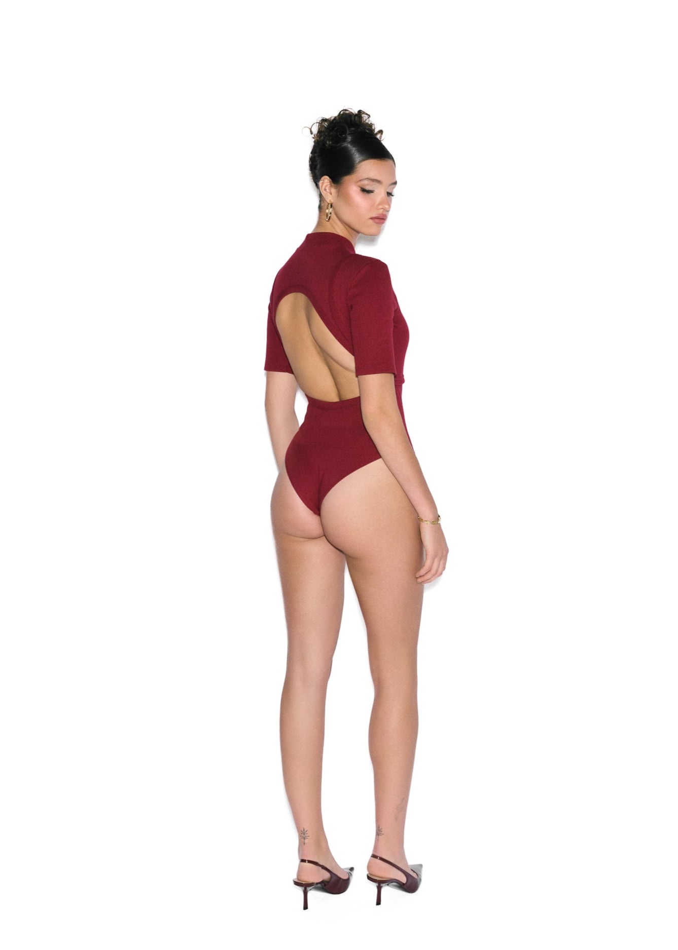 Bodysuit with open back, Burgundy