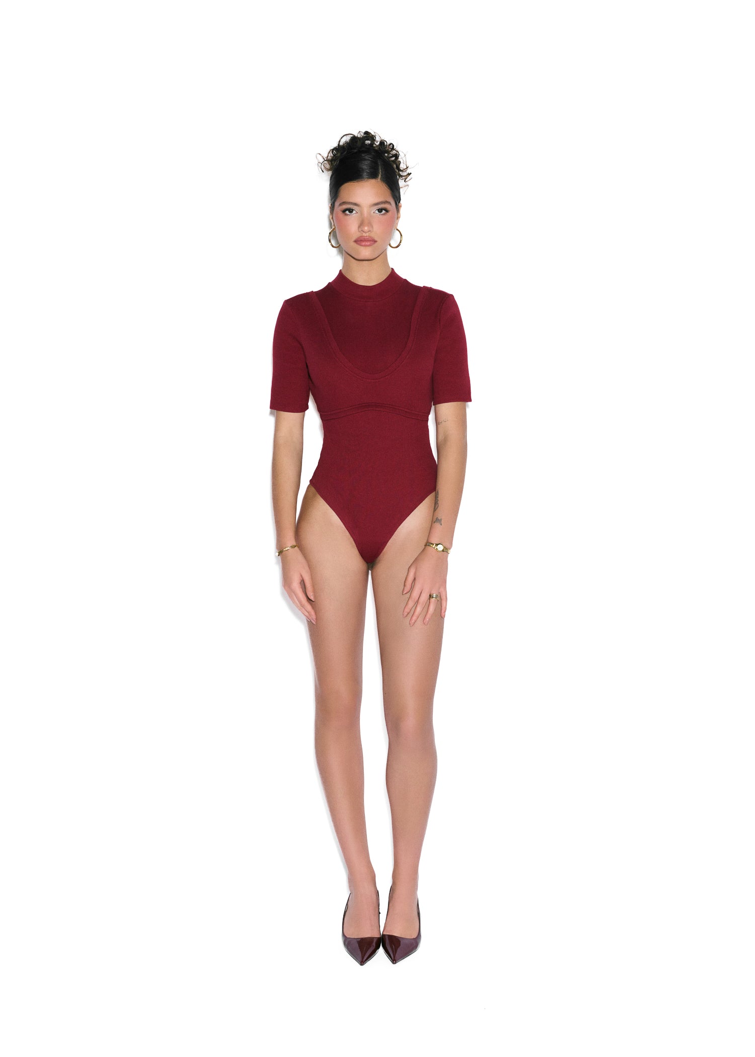 Bodysuit with open back, Burgundy